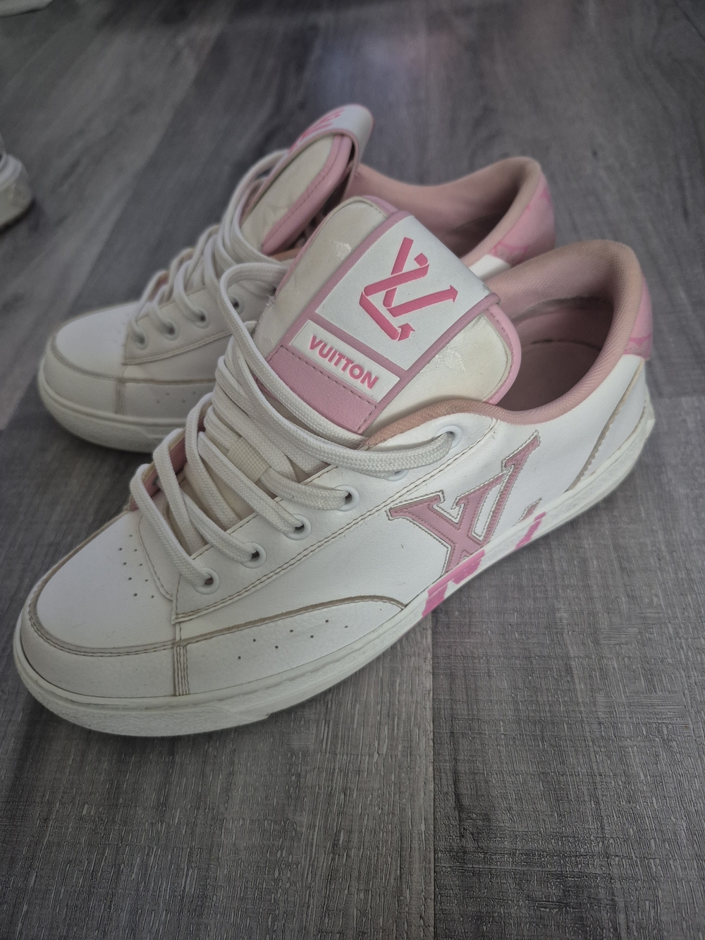 Louis Vuitton White & Pink Leather Sneakers Size 38.5